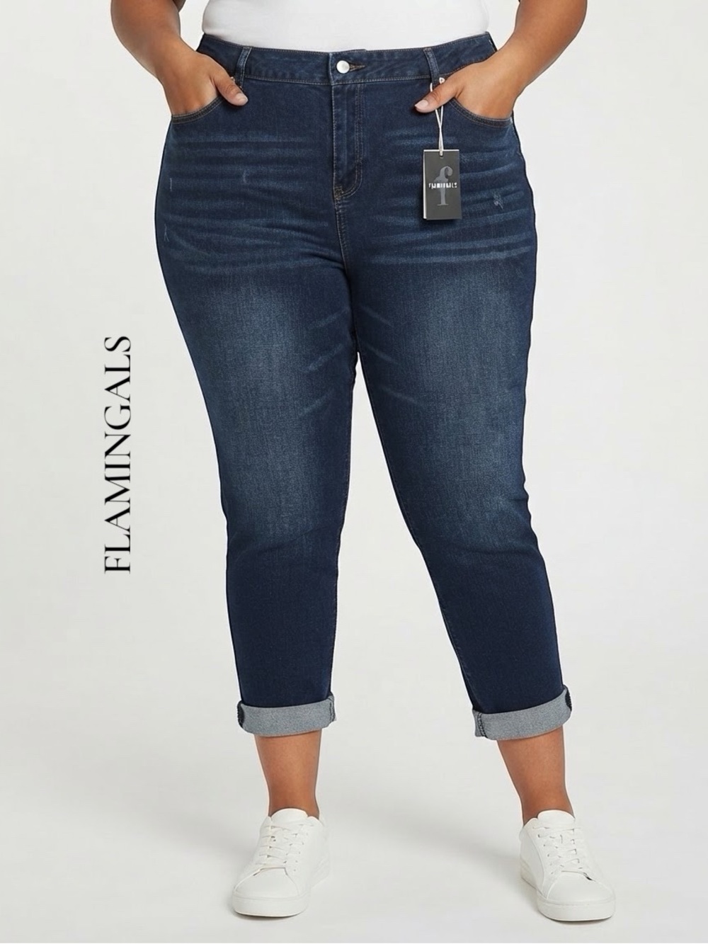 Flamingals Capri Jeans 4XL NWT Cuffed Dark Wash Stretch Plus Size Cropped 40W
